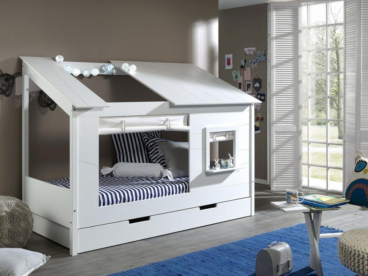 HAUSBETT Katerine 214x159x105 aus MDF+Massivholz in Weiß - Weiß, Holzwerkstoff (90/200cm) - 58aufmkessel
