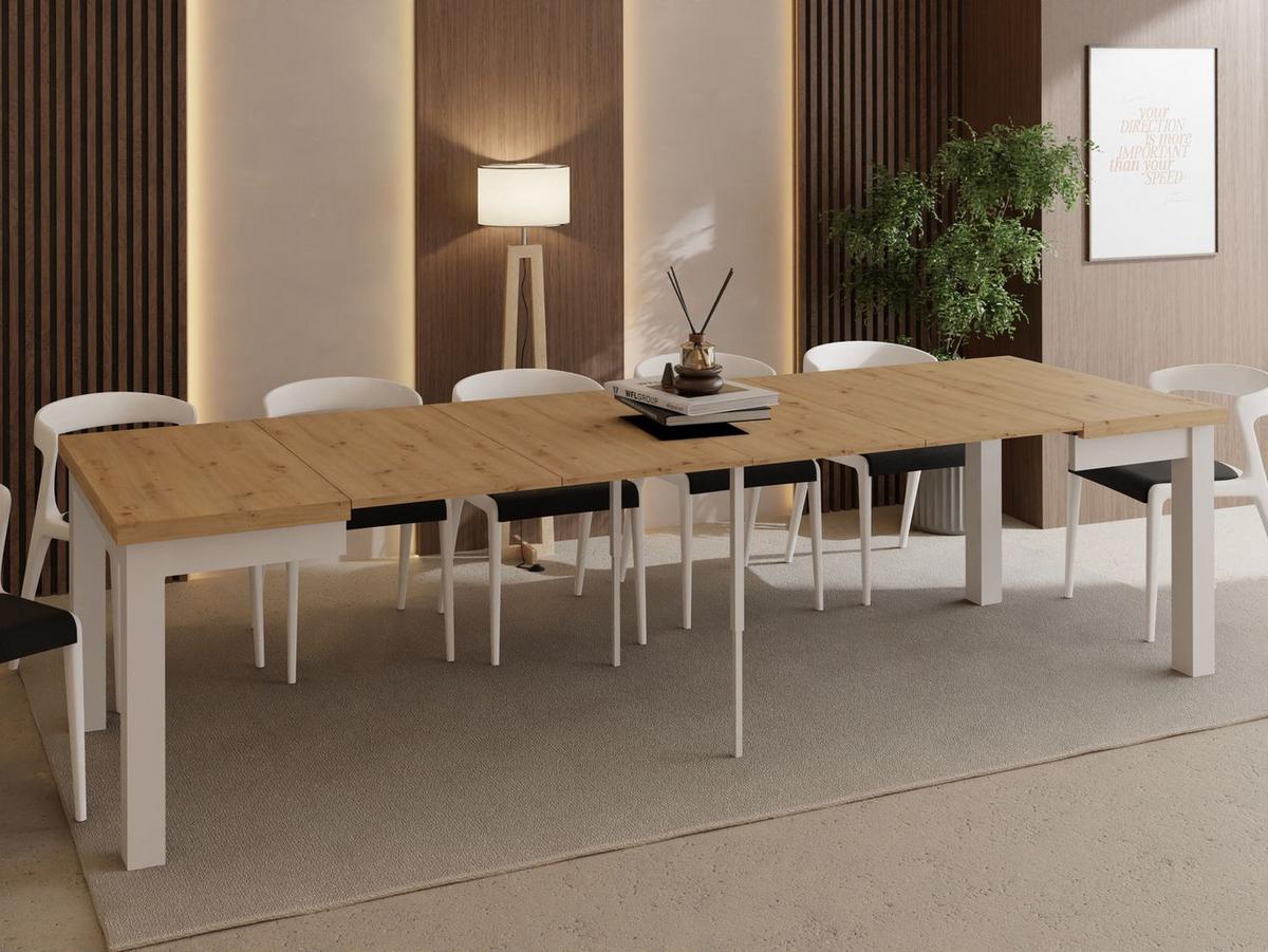 ESSTISCH Toren Weiß ausziehbar verlängerbar quadratisch, Eiche Artisan Hellbraun 90-290/90/76.5 cm - Eiche Artisan/Weiß, Holz/Holzwerkstoff (90/290/76.5cm) - WFL GROUP
