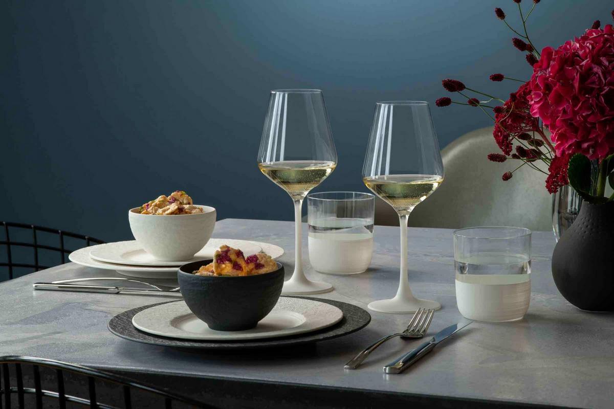 WEISSWEINGLÄSER Manufacture Rock weiß-transparent 380 ml 4er Set - Transparent/Weiß, Glas (0.38L) - Villeroy & Boch