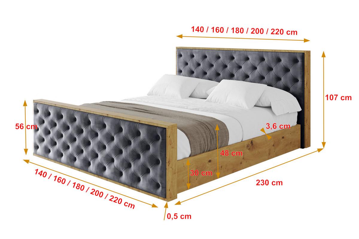 POLSTERBETT mit Bettkasten, Fußteil und Lattenrost, Boxbett mit Matratze H3/H4 - ENZO3-Z 180x200 Dunkelgrau - Dunkelgrau, Holzwerkstoff/Textil (180/200cm) - ALTDECOR