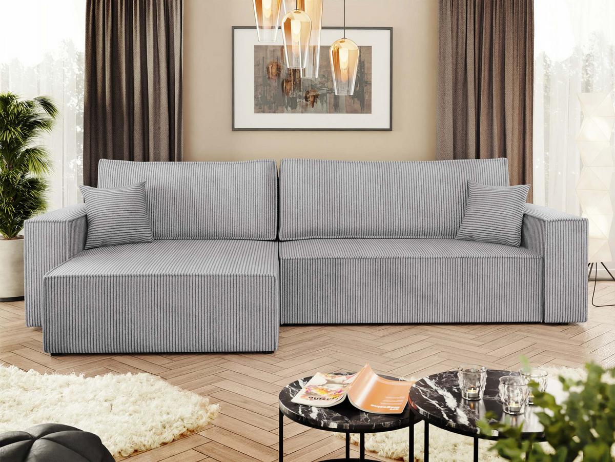 ECKSOFA Karl Cord Maxi - Schwarz/Grau, Holz/Kunststoff (272/145cm) - MIRJAN24