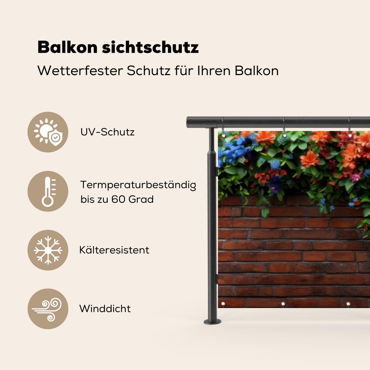 BALKON-SICHTSCHUTZ Blumen - Wand - Grün - Orange Groß 500x95 cm - Rotbraun, Kunststoff (500/95cm) - MuchoWow
