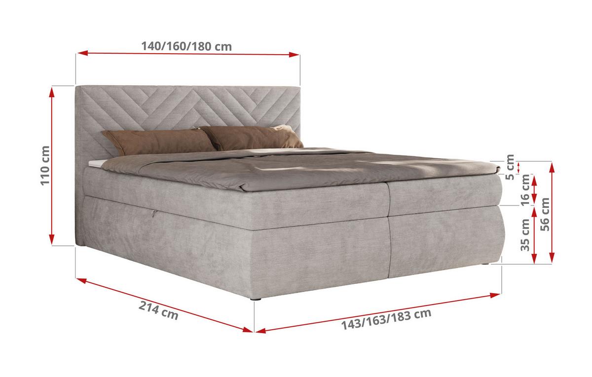 BOXBETT AVERTA 140/200 - Hellgrau Schenille glatt - H4 - Hellgrau, Textil (140/200cm) - MKS