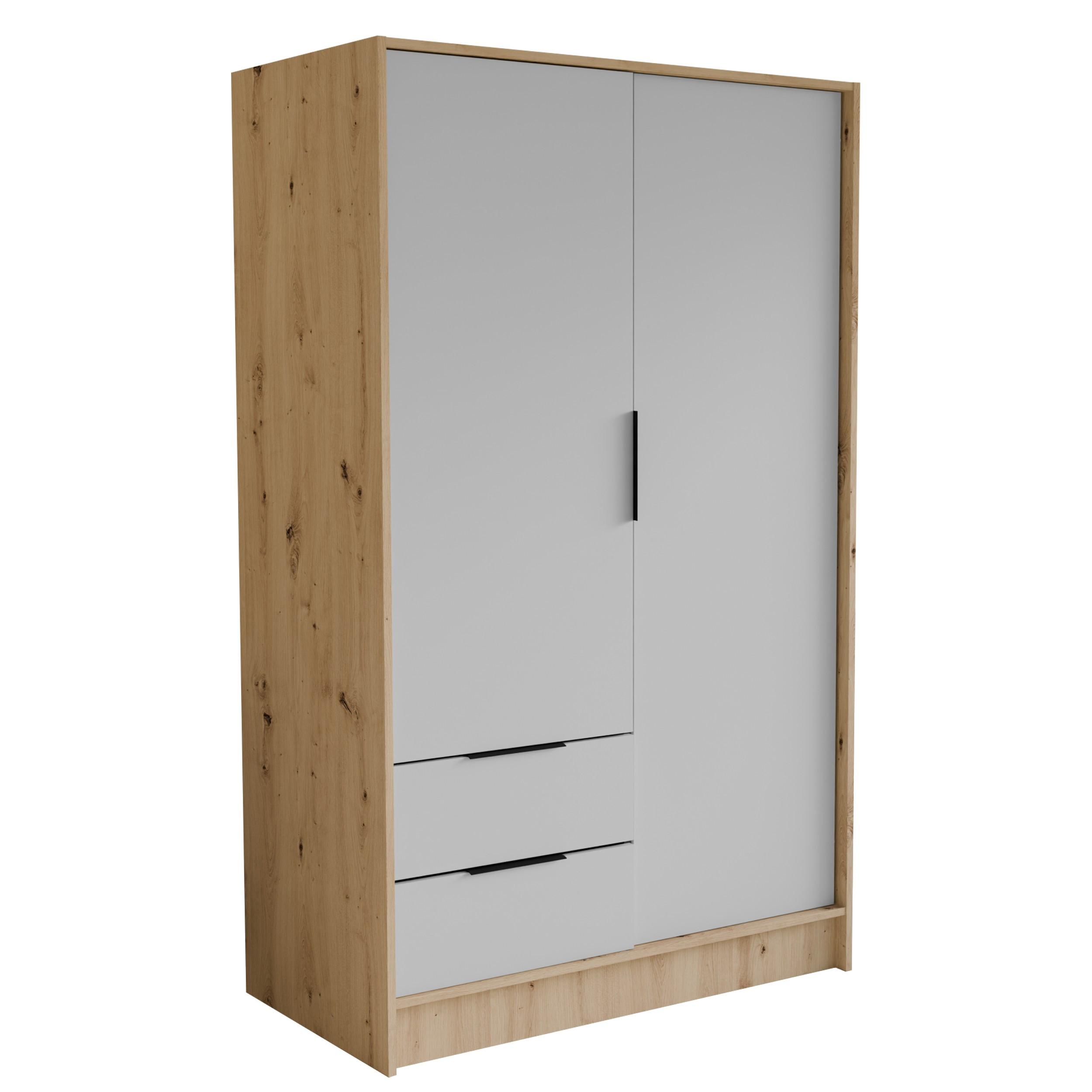 DREHTÜRENSCHRANK CAVA 102/200/51 cm Modern Kleiderschrank 2-türig Eiche Artisan - Weiß/Eiche Artisan, Holzwerkstoff (102/200/51cm) - MASSENO