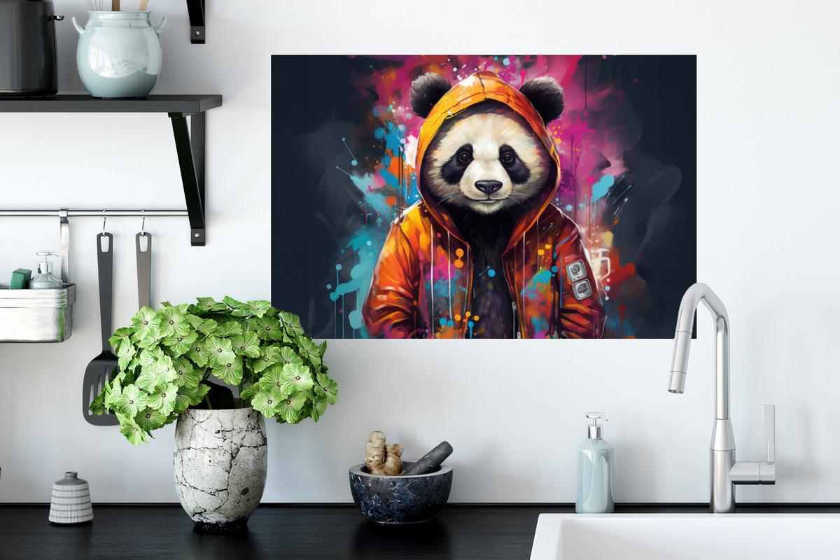 WANDTATTOO Panda - Jacke - Graffiti - Orange Deko Wohnzimmer 60x40 cm - Orange, Kunststoff (60/40/0.1cm) - MuchoWow