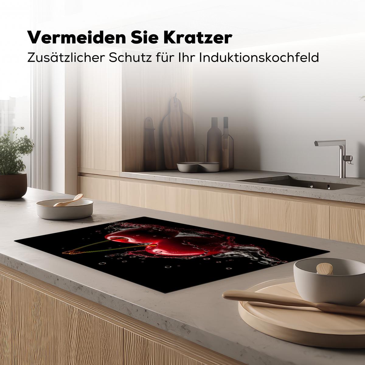 HERDABDECKPLATTE Kirsche - Rot - Frucht - Wasser - Schwarz Ceranfeldabdeckung 80x52 cm - Kirschrot, Kunststoff (80/52/0.2cm) - MuchoWow
