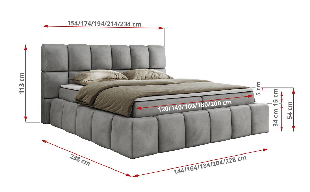BOXBETT NIRA 180/200 - Hellgrau Velvet - H4 - Hellgrau, Holz/Textil (180/200cm) - MKS
