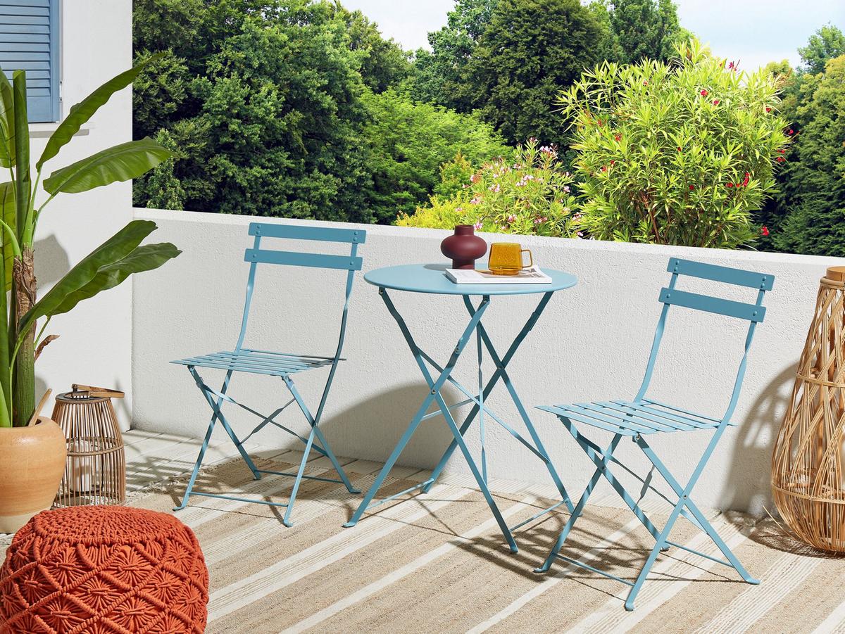 BALKONSET 2-Sitzer seeblau zusammenklappbar Fiori - Hellblau, Metall - Beliani