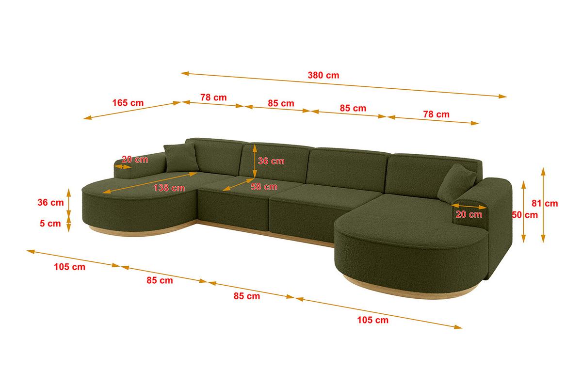 WOHNLANDSCHAFT MARI-U2-v2 - 388x171x83 cm Grün Bouclé - Grün, Holzwerkstoff/Textil (388/83/171cm) - ALTDECOR