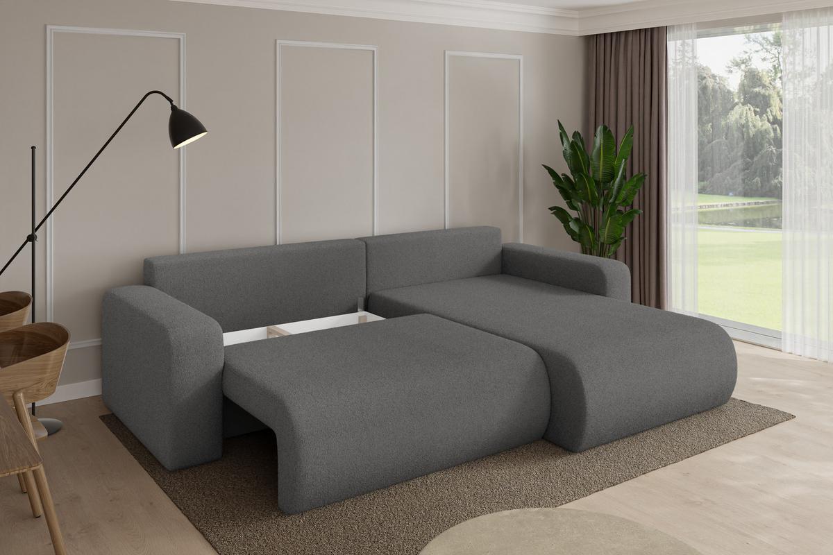ECKSOFA mit Schlaffunktion Ottomane Rechts BERY-L 276x193x88 Grau Bouclé - Schieferfarben/Schwarz, Holzwerkstoff/Kunststoff (276/193cm) - ALTDECOR