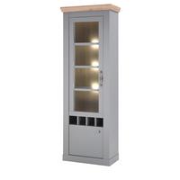 VITRINE grau, Artisan Eiche Landhaus 71 cm, Vitrinenschrank mit Weinregal - Silberfarben/Hellgrau, Glas/Holzwerkstoff (71/201/37cm) - Furn.Design