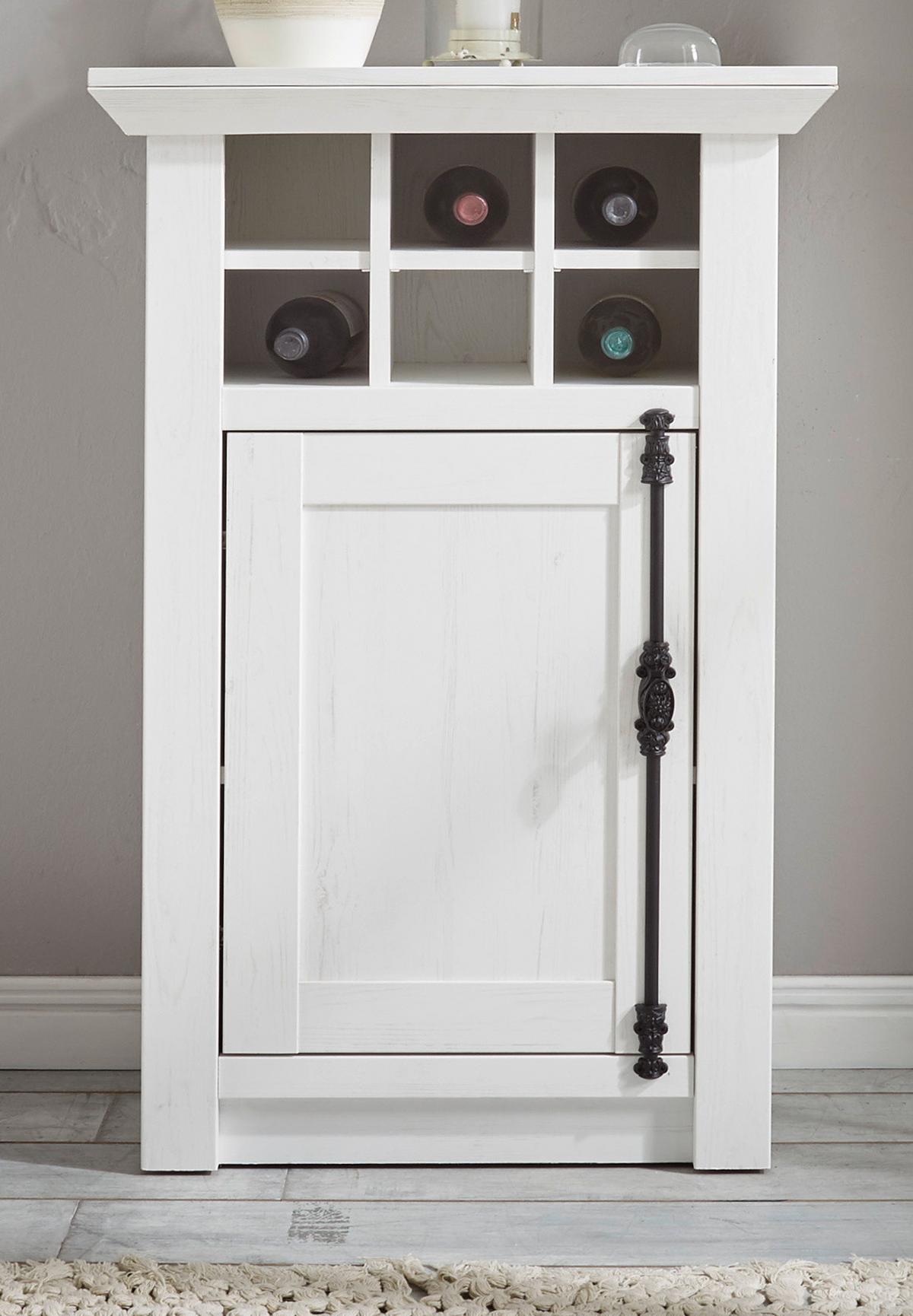 KOMMODE Pinie weiß Landhaus 63 x 100 cm, Anrichte mit Weinregal - Schwarz/Weiß, Holzwerkstoff/Metall (63/100/45cm) - Furn.Design