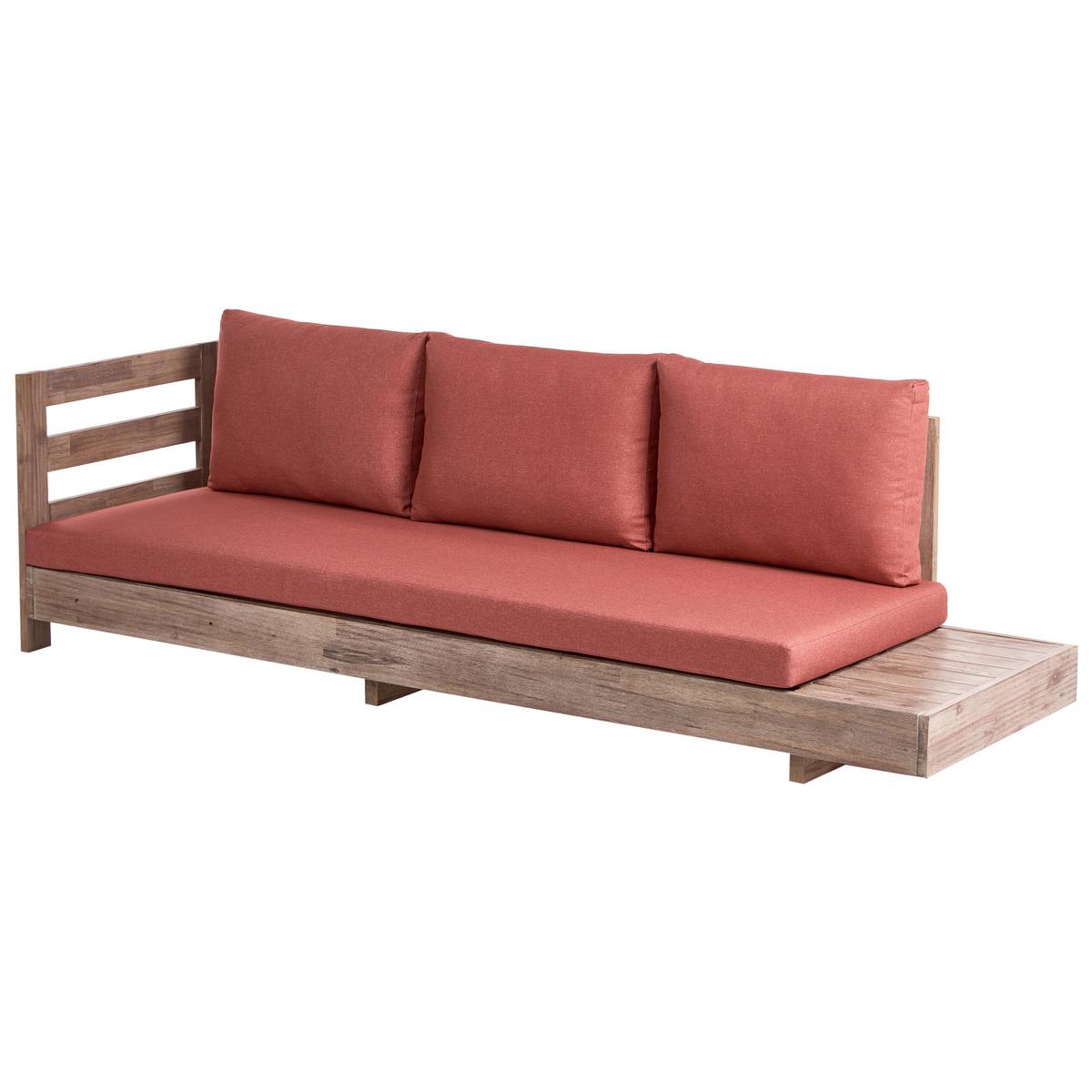 GARTENECKSOFA 5-Sitzer zertifiziertes Akazienholz rechtsseitig Rot Marettimo - Hellbraun/Rot, Holz (225/64/212cm) - Beliani