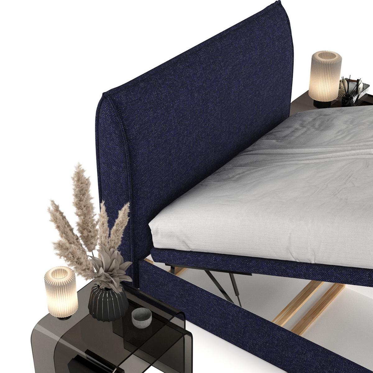 POLSTERBETT Tuvalu mit Stauraum 180/200 cm Marineblau im Alta Stoff - Schwarz/Dunkelblau, Holz/Holzwerkstoff (180/200cm) - AltaBeds