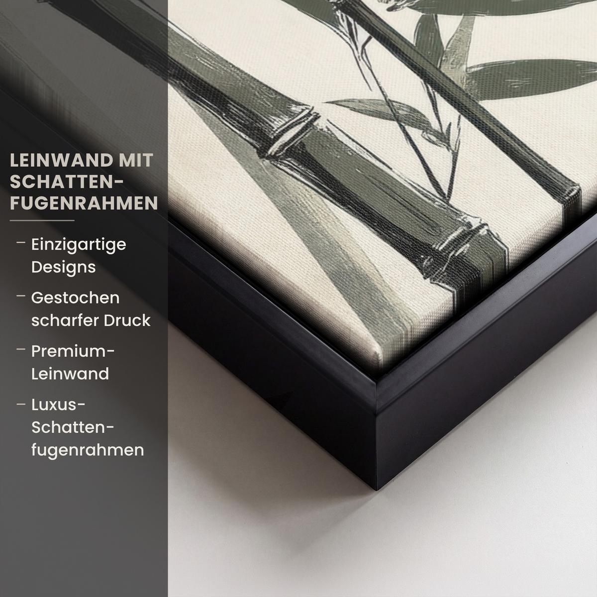 LEINWAND Bilder mit Rahmen - Japandi - Bambus - Beige - 70x100 - Eukalyptusholzfarben, Textil (70/100cm) - MuchoWow