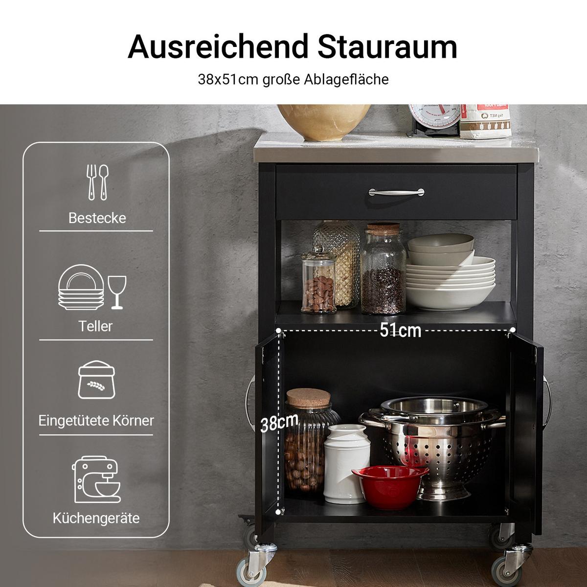 KÜCHENWAGEN Schwarz - Schwarz, Holzwerkstoff (60/90/45cm) - SoBuy