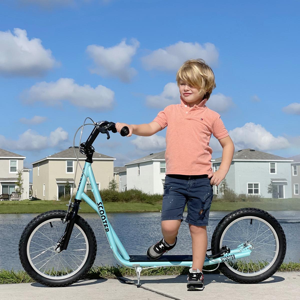 TRETROLLER Scooter Cityroller Kinder Luftreifen Roller verstellbar Alu Hellblau - Blau, Metall (139/58/96cm) - HOMCOM