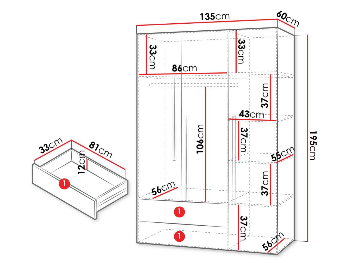 KLEIDERSCHRANK Lorin 3D2S LO01 - Kaschmir, Holzwerkstoff (135/195/60cm) - MIRJAN24