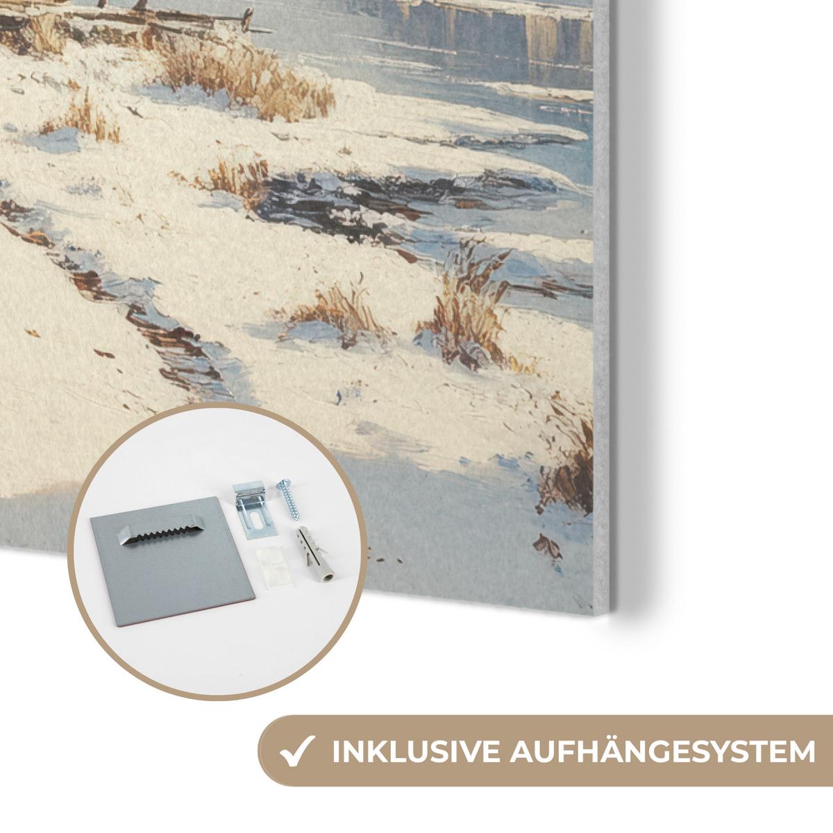 AKUSTIKBILD Winter - Schnee - Zuhause - Natur Wanddeko 60x90 cm - Hellbraun, Kunststoff (60/90/0.9cm) - MuchoWow