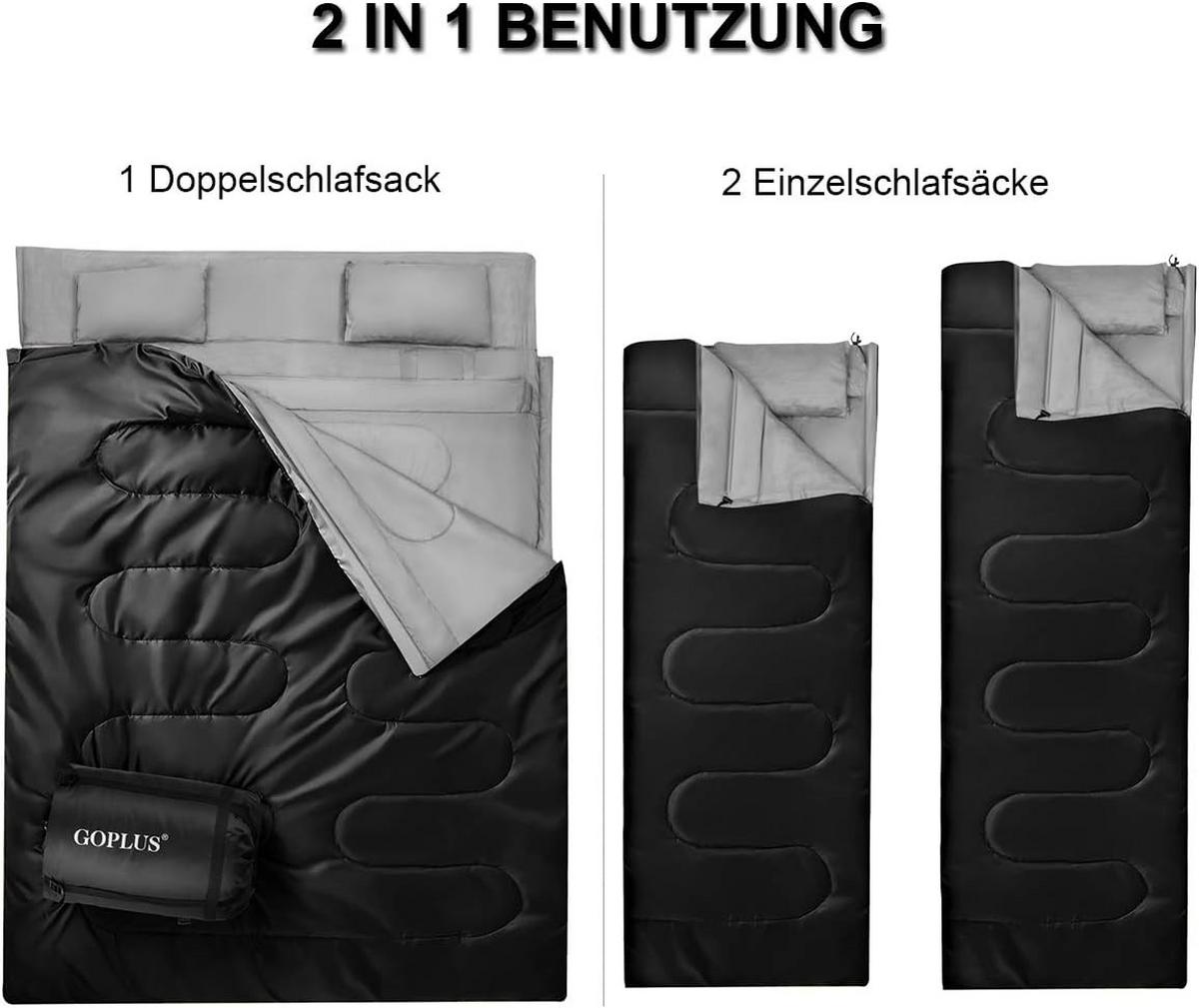 DOPPELSCHLAFSACK Schwarz - Schwarz, Textil - COSTWAY