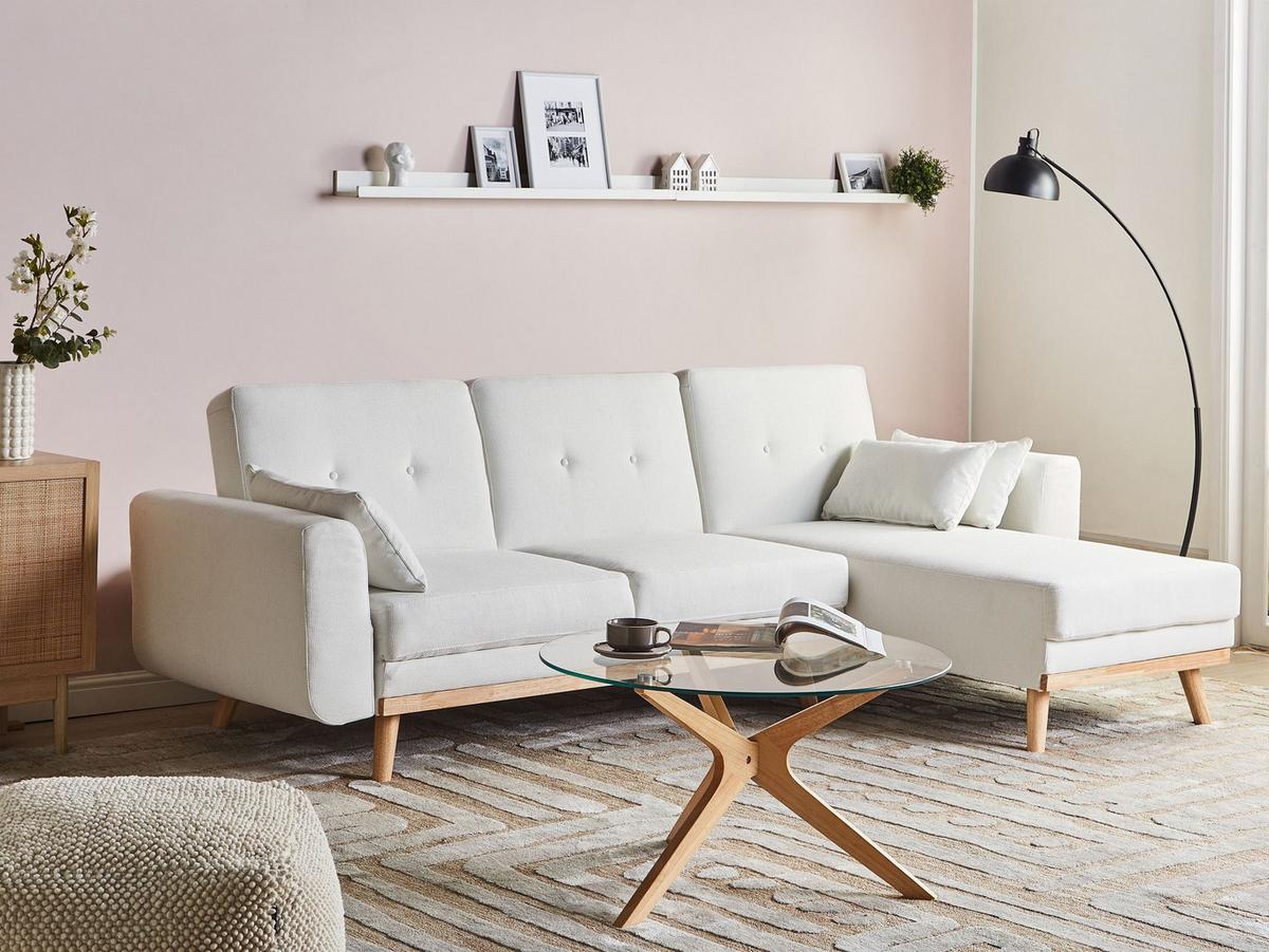 ECKSCHLAFSOFA 3-Sitzer Stoff Weiß linksseitig Kaarina - Hellbraun, Textil (260/152cm) - Beliani