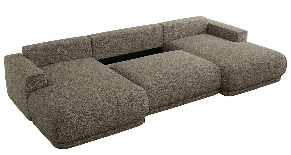 WOHNLANDSCHAFT RINA U Grau Strukture - Schwarz/Grau, Kunststoff/Textil (360/85/170cm) - MKS