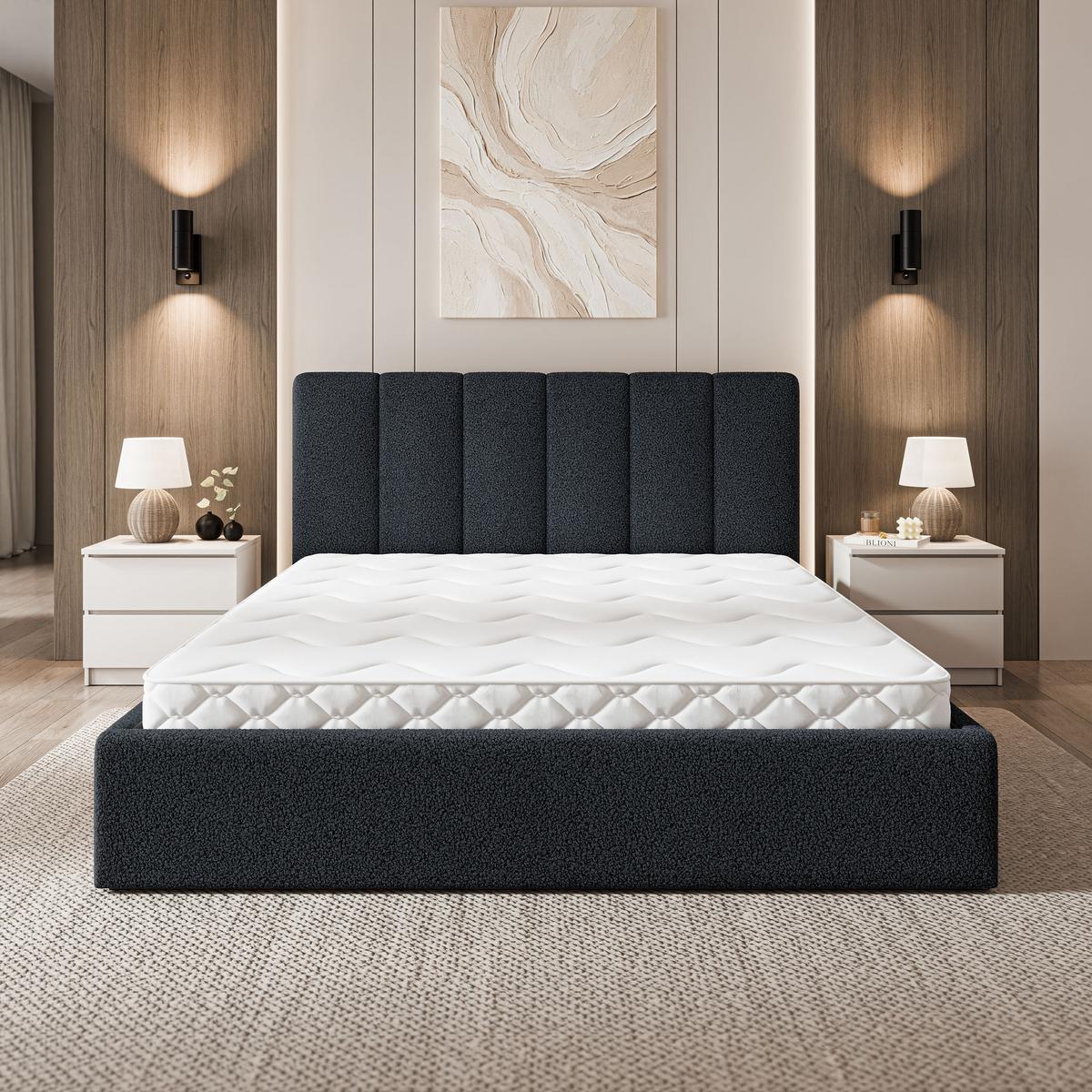 POLSTERBETT NEMIS 120x200 cm mit Bettkästen - Schwarz - Schwarz, Holz (120/200cm) - MASSENO