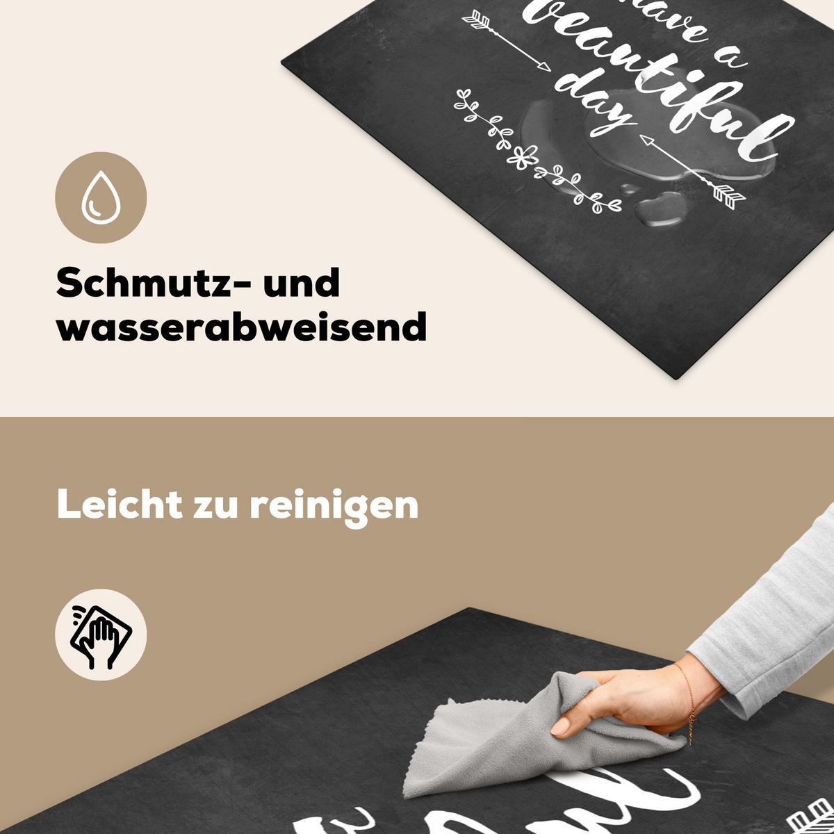 HERDABDECKPLATTE Zitat - Einen schönen Tag - Grau - Weiß Herdabdeckung Induktionsfeld 70x52 cm - Anthrazit, Kunststoff (70/52/0.2cm) - MuchoWow