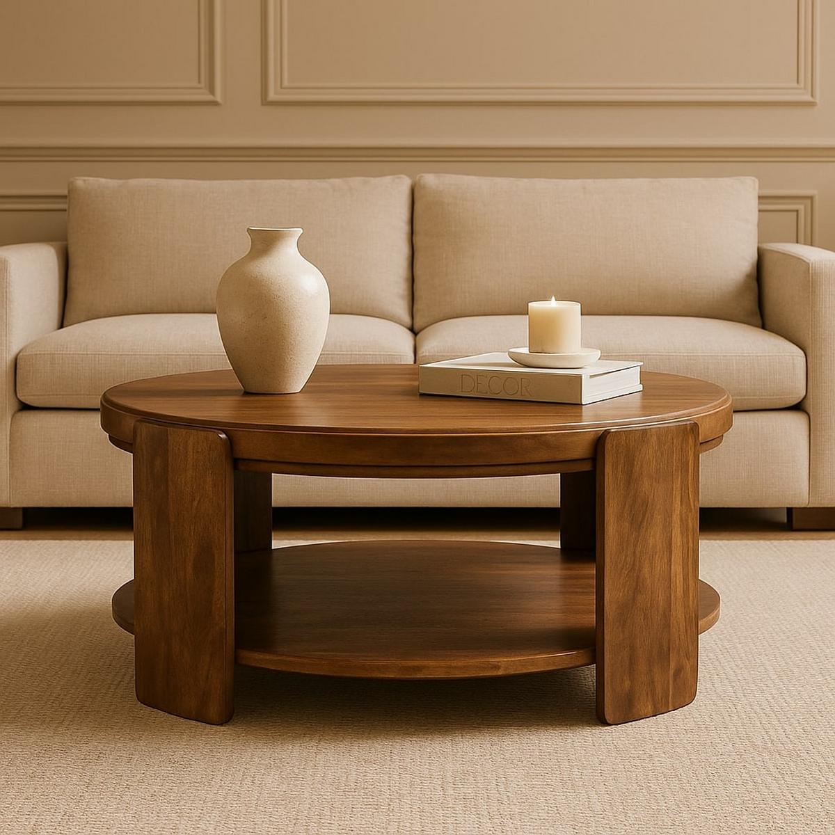 COUCHTISCH mit Roasted-Almond-Finish, Leder auf der Oberfläche, kaffeebraun - Braun, Leder/Holz (85/85/42cm) - Artisan Furniture