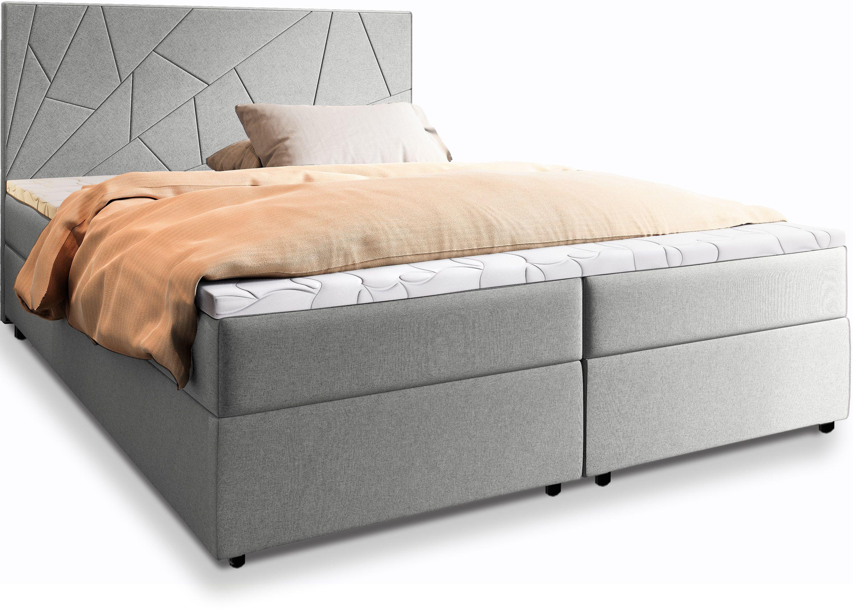 BOXBETT MADO 160x200 cm mit Matratze und Topper - Hellgrau - Hellgrau, Holz (160/200cm) - MASSENO