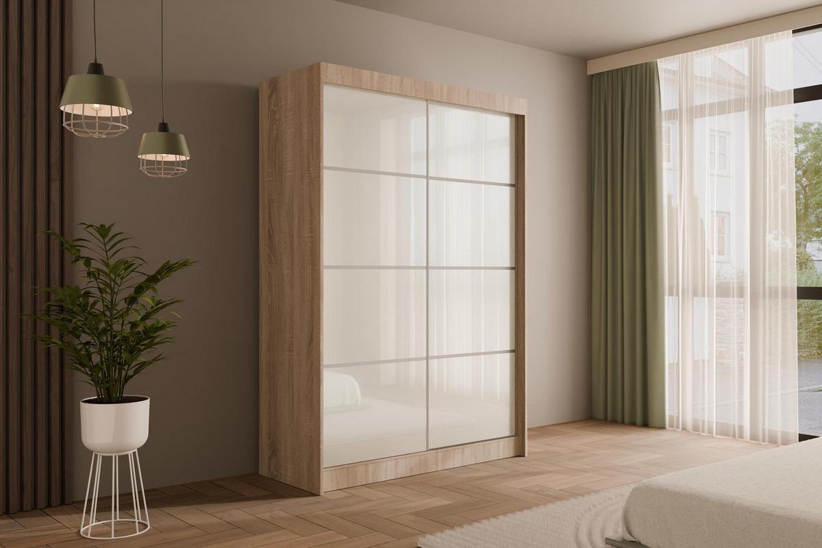 KLEIDERSCHRANK PEKA III - 120 cm - Sonoma Eiche|Weiß - Weiß/Sonoma Eiche, Holzwerkstoff (120/215/61cm) - ALTDECOR
