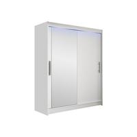 SCHWEBETÜRENSCHRANK Westa VI, mit RGB LED Beleuchtung - Silberfarben/Weiß, Holzwerkstoff/Metall (150/200/58cm) - MIRJAN24