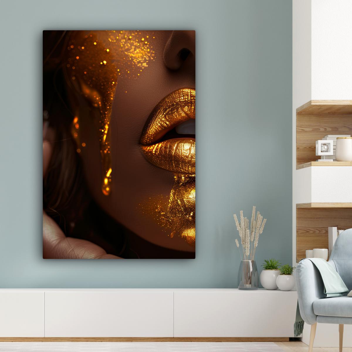 LEINWANDBILD Frau - Gold - Luxus - Porträt Deko Groß 90x140 cm - Goldfarben, Textil (90/140cm) - MuchoWow