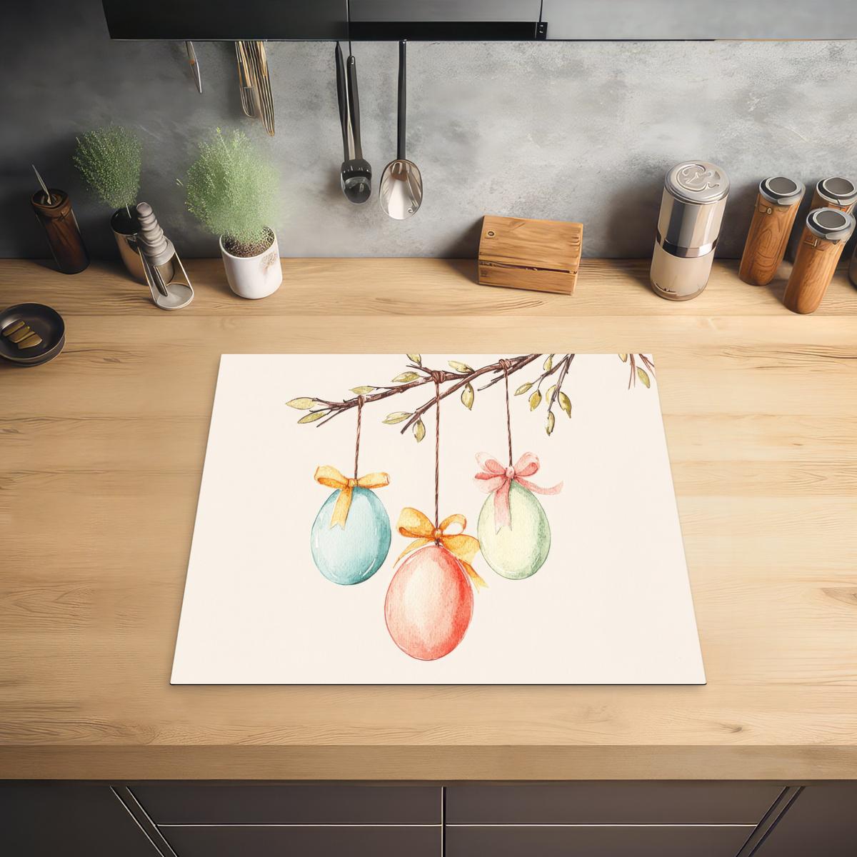 HERDABDECKPLATTE Osterkuchen - Schleife - Eier Herdabdeckung Induktionsfeld 60x52 cm - Creme, Kunststoff (60/52/0.2cm) - MuchoWow