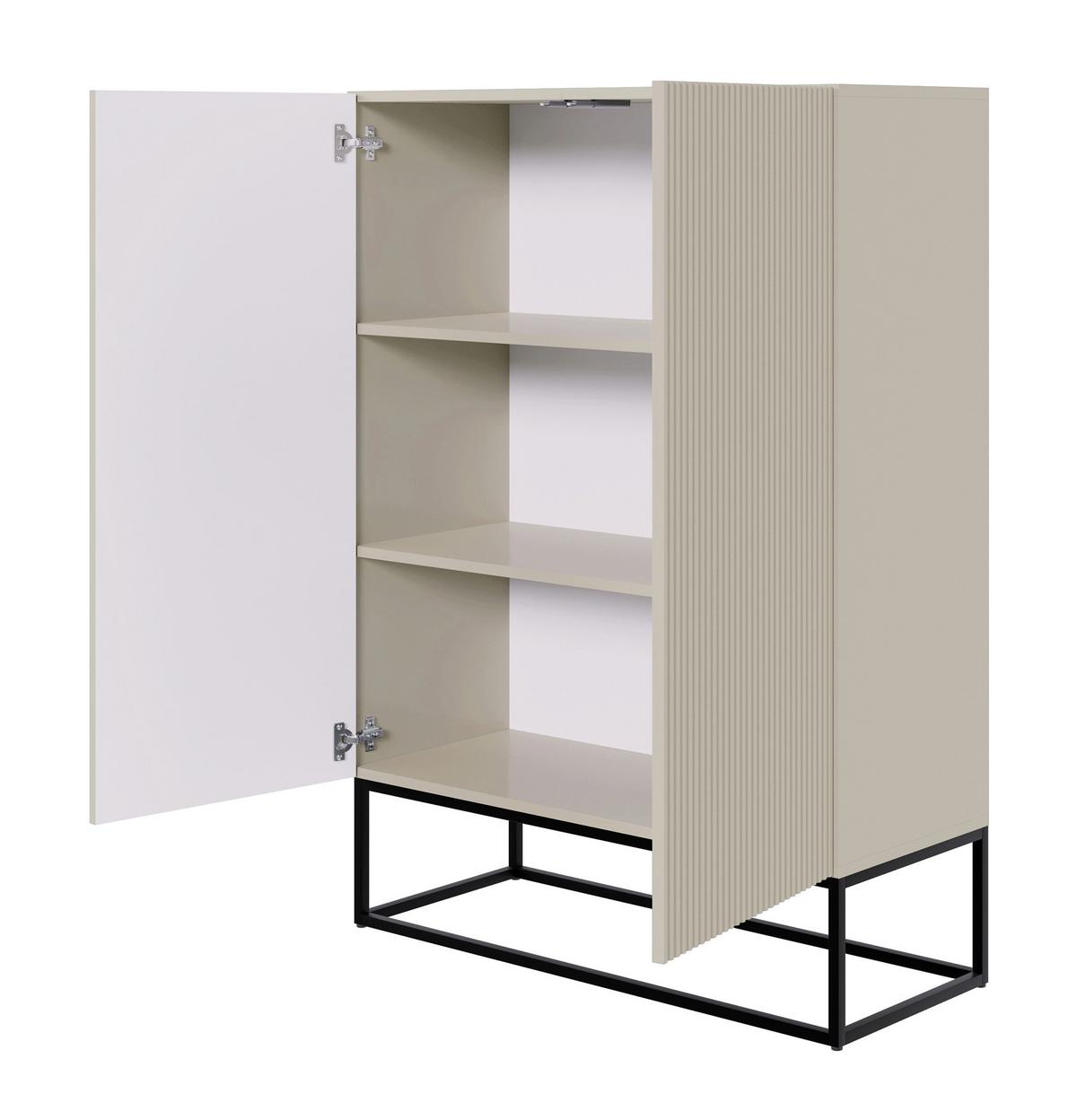 HIGHBOARD Veldio Graubeige mit schwarzen Beinen 90 cm - Taupe/Greige, Holzwerkstoff/Metall (125/90/38cm) - Selsey