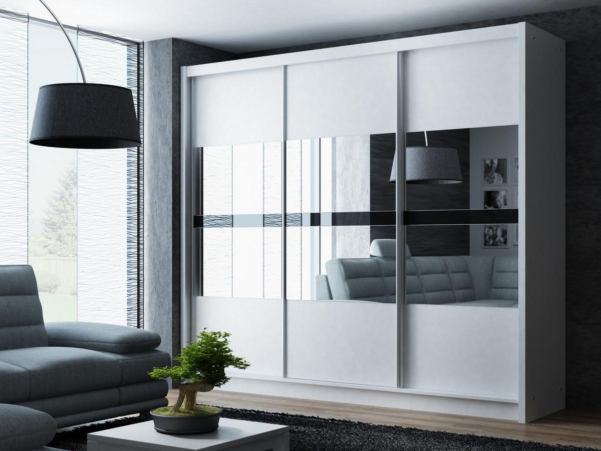 SCHWEBETÜRENSCHRANK RAKAN 250/215/61 cm 3-türig mit Spiegel Graphitfarben - Schwarz/Graphitfarben, Holzwerkstoff (250/215/61cm) - MASSENO