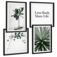 BILDER SET 4er Set - 50x50 cm & 40x60 cm Schwarzer Rahmen - Minimalismus mit grünen Pflanzen - Schwarz, Kunststoff (50/50cm) - TULUP