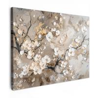 LEINWANDBILD Blumen - Weiß - Gold - Beige - Luxus Wandbilder 80x60 cm - Greige, Textil (80/60cm) - MuchoWow