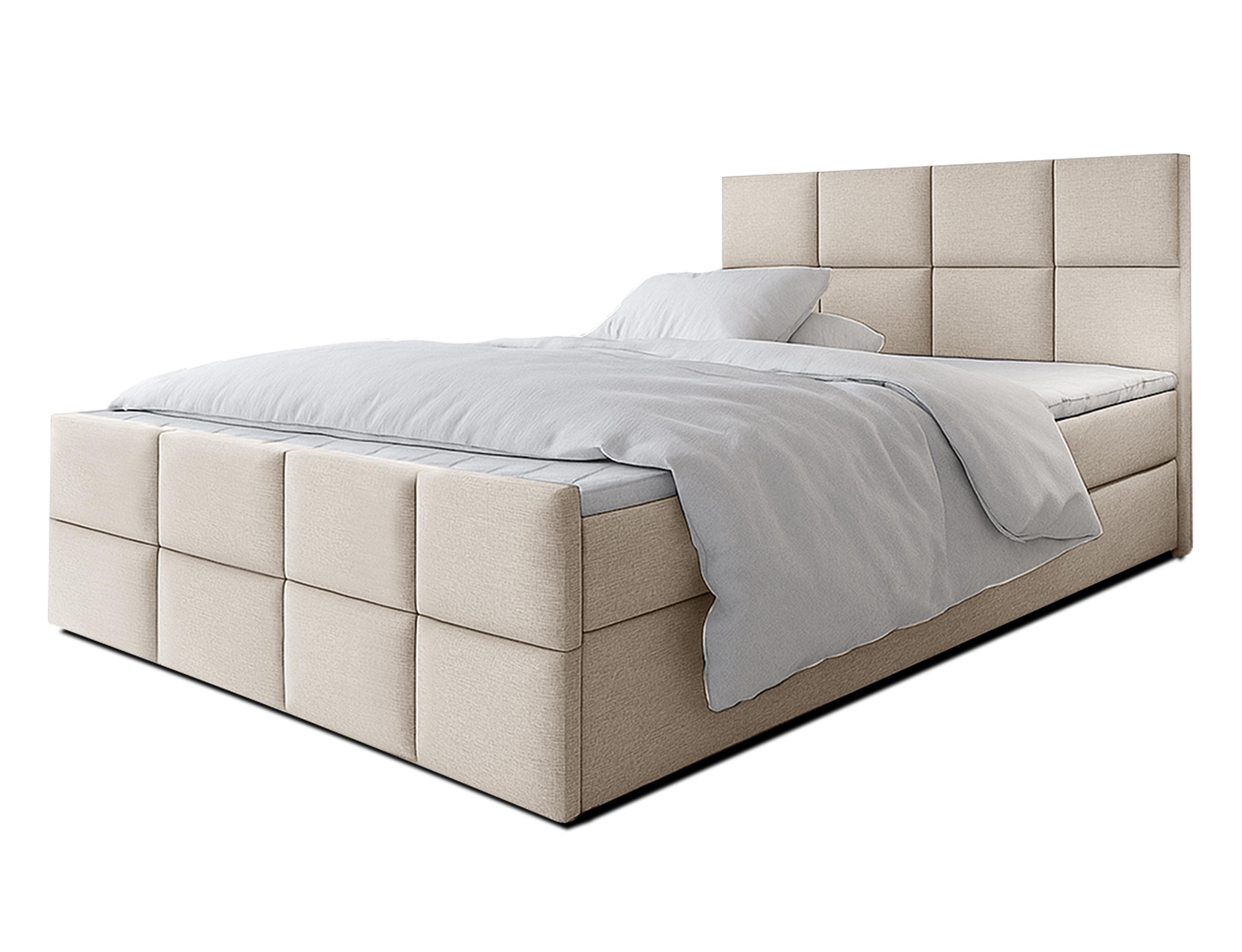 BOXBETT ALEYNA 180x200 cm mit Bettkasten und Matratze - Beige + TOPPER - Beige/Schwarz, Holz/Holzwerkstoff (180/200cm) - AX Living