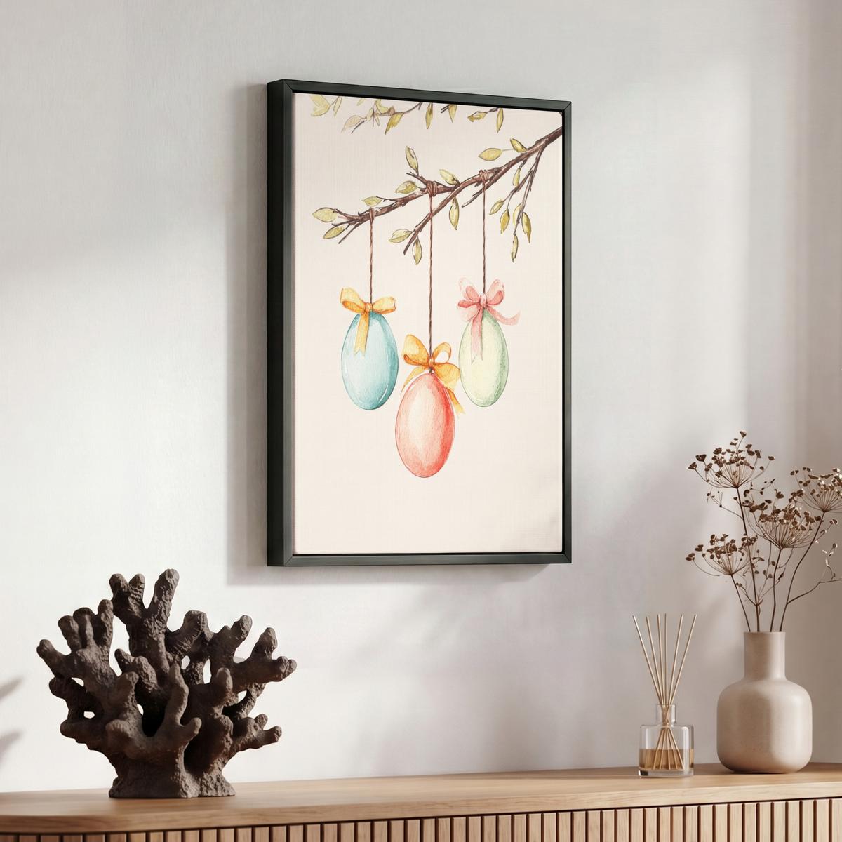 LEINWAND Bilder mit Rahmen - Osterkuchen - Schleife - Eier - 30x40 - Creme, Textil (30/40cm) - MuchoWow
