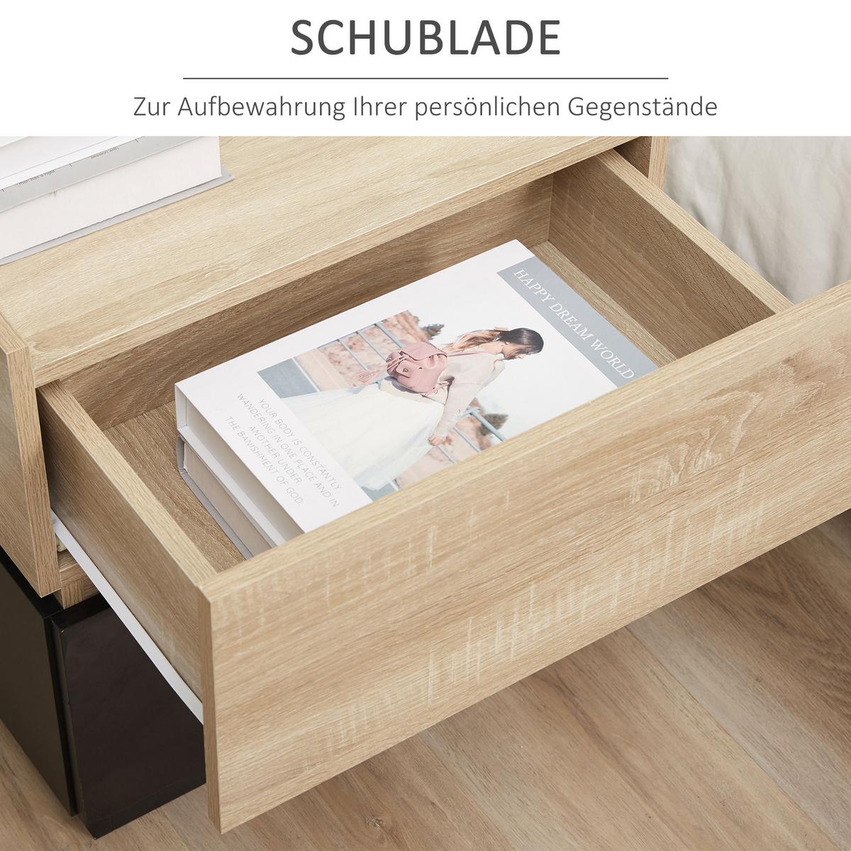 NACHTTISCH mit Schublade, Schwarz+Natur 50 x 40 x 47,5 cm - Schwarz, Holzwerkstoff (40/47.5/50cm) - HOMCOM
