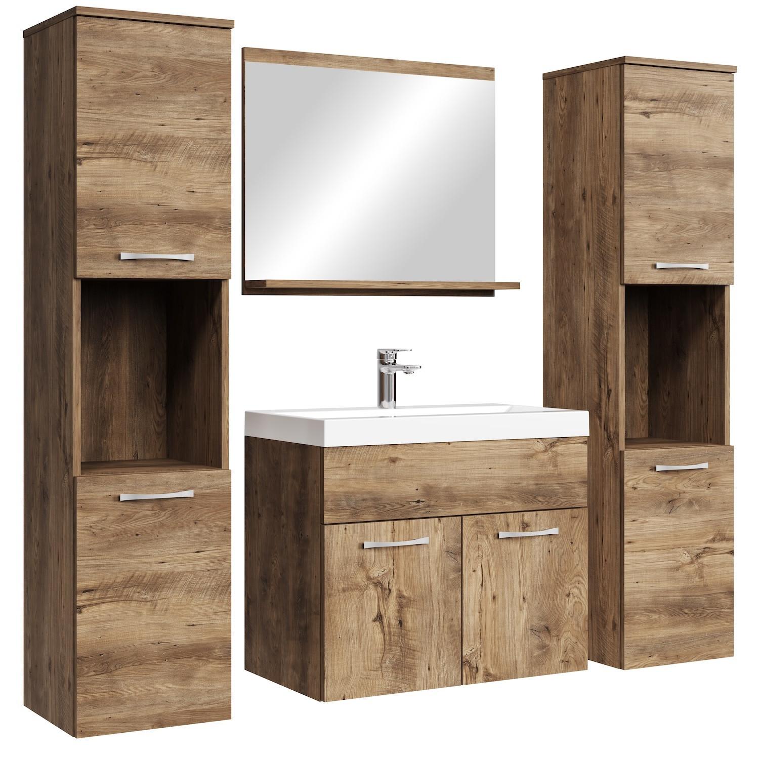 BADMÖBEL-SET Montreal 5 Teile Braun Eiche - 60 x 35 x 51 cm - Chromfarben/Braun, Holz/Metall (60/51/35cm) - Badplaats