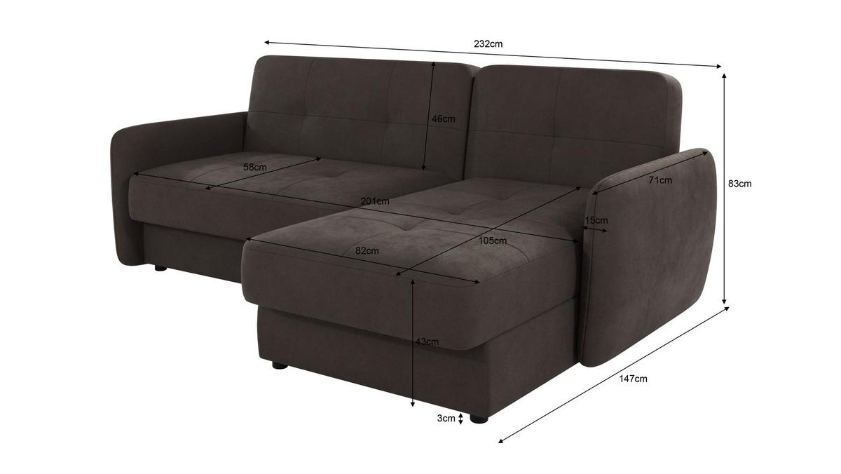 ECKSOFA Lupo Braun - Khaki Mikrofaser - Dunkelbraun/Schwarz, Holz/Kunststoff (232/147cm) - S-Style Möbel