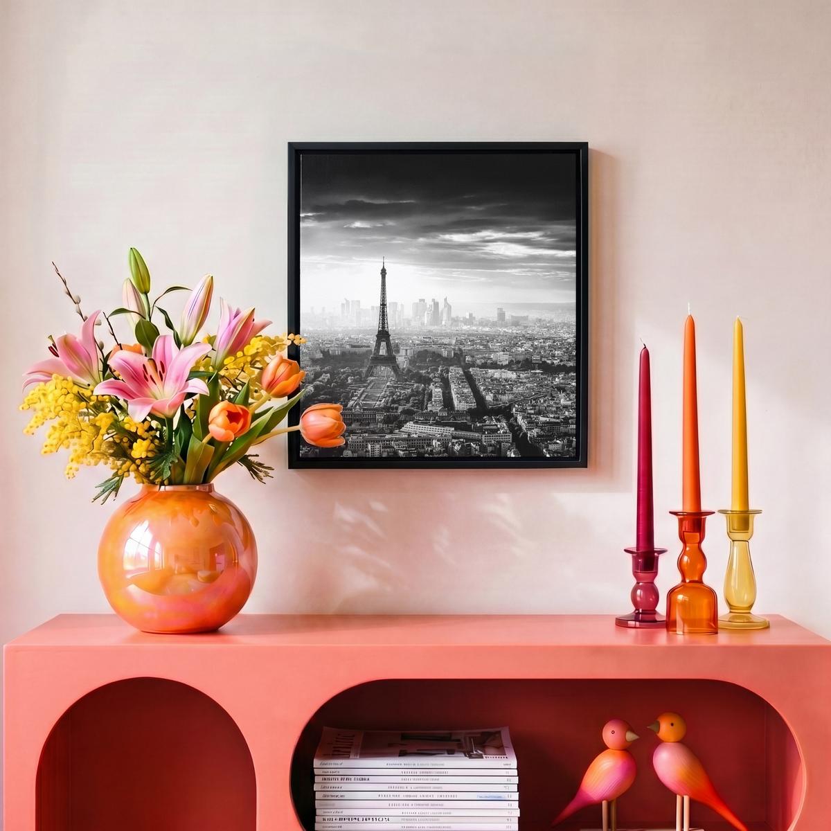 LEINWAND Bilder mit Rahmen - Paris - Skyline - Eiffelturm - Stadt - Wolken - 20x20 - Dunkelgrau, Textil (20/20cm) - MuchoWow