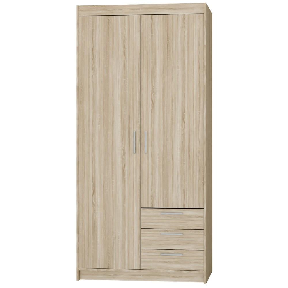 DREHTÜRENSCHRANK Elena mit 2 Türen und 3 Schubladen, mit Spiegel Sonoma Eiche - Sonoma Eiche, Holzwerkstoff (90/190/53cm) - Beautysofa