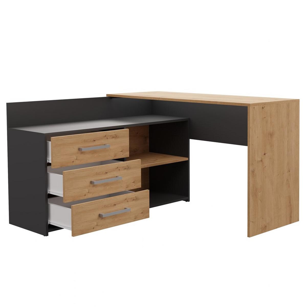 SCHREIBTISCH Anthrazit, Eiche Artisan 120/76/50 - Eiche Artisan, Holzwerkstoff (90/50/76cm) - RAUMHIRSCH FURNITURE