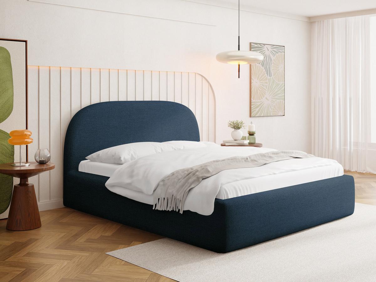 POLSTERBETT Puro mit Bettkasten & Metall-Lattenrost in Dunkelblau Chenille 200x200 cm - Birkefarben/Schwarz, Kunststoff/Textil (200/200cm) - WFL GROUP