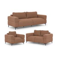 SITZGARNITUR 3+2+1 Cardea in Bubble-Optik aus weichem Terrakotta Strukturstoff mit hohem Sitzkomfort - Terracotta/Schwarz, Holz/Textil (217/80/97cm) - S-Style Möbel
