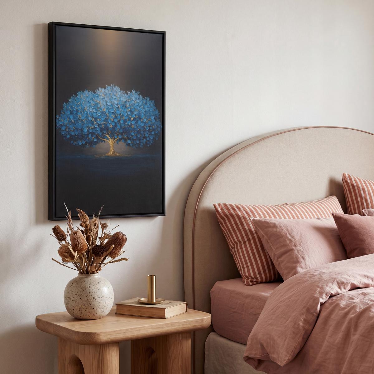 LEINWAND Bilder mit Rahmen - Baum - Blau - Blätter - Pinselstriche - 40x60 - Blau, Textil (40/60cm) - MuchoWow