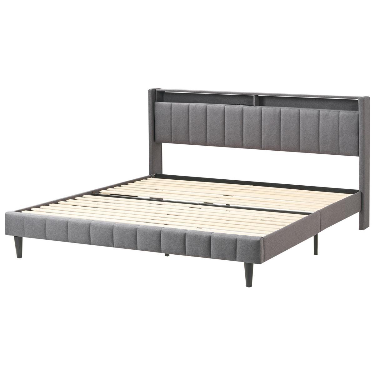 BETT mit LED 180/200 cm Stoff Dunkelgrau Beaulieu - Dunkelgrau, Textil (180/200cm) - Beliani